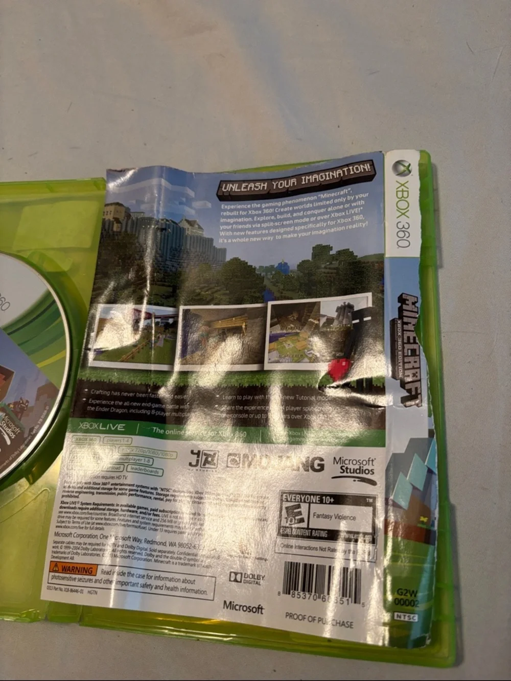 Microsoft Xbox 360 Minecraft mojang dolby digital rated E disc & case